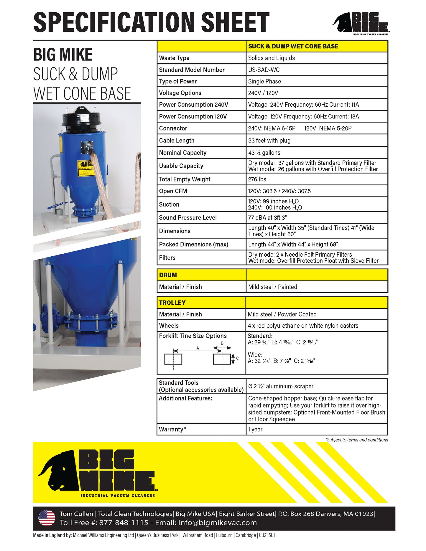 Big Mike Wet & Dry/Suck & Dump Cone Base Industrial Vacuum Cleaner