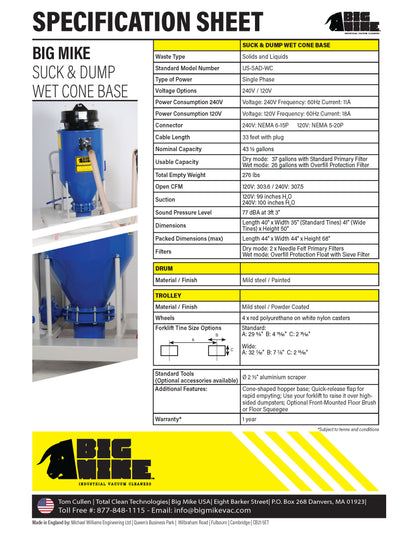 Big Mike Wet & Dry/Suck & Dump Cone Base Industrial Vacuum Cleaner